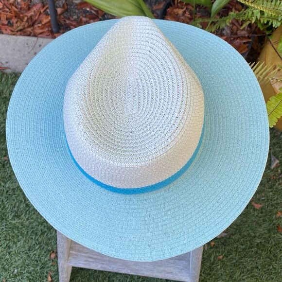 NWT Eugenia Kim Genie Billie Colorblock Packable Straw Fedora in Ivory/Teal/Mint main image 11